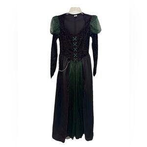 The Wizard Of Oz Long Black & Green Velvet Dress Halloween Costume Size Small